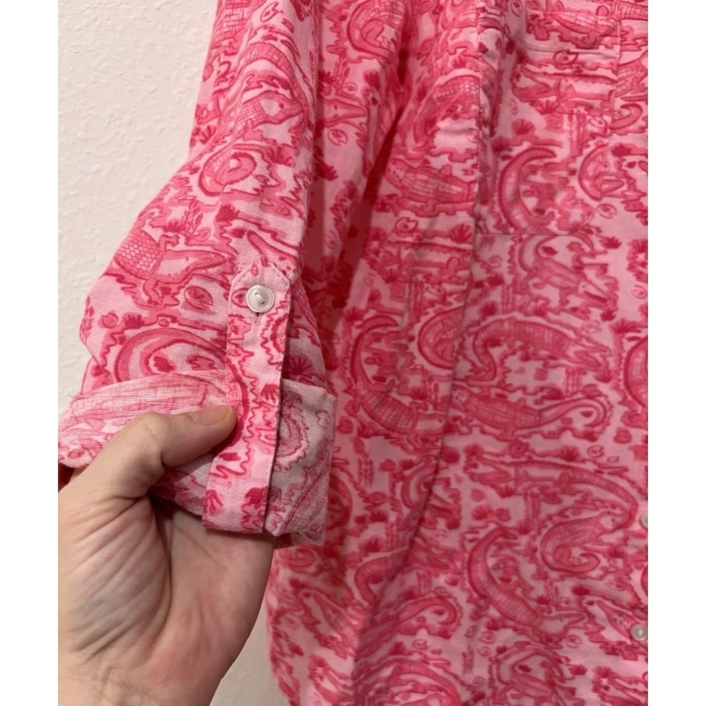 Charter Club Luxury Linen Pink Alligator Crocodile Print Button Down Shirt M - Picture 4 of 15